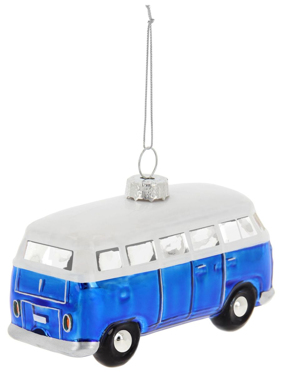 VW T1 Bulli Bus decorative pendant & glass Christmas ornament in gift box-Blue