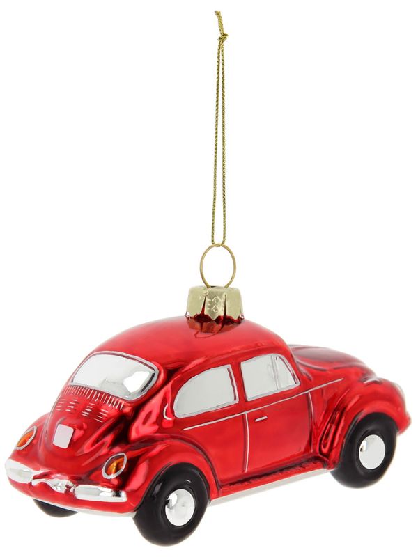 Volkswagen VW Beetle Glass Decoration / Christmas Ornament in Gift Box - Red