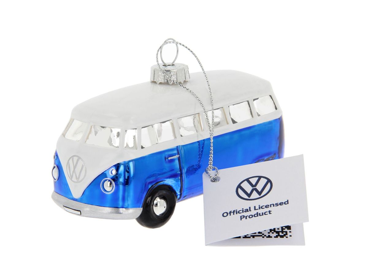VW T1 Bulli Bus decorative pendant & glass Christmas ornament in gift box-Blue